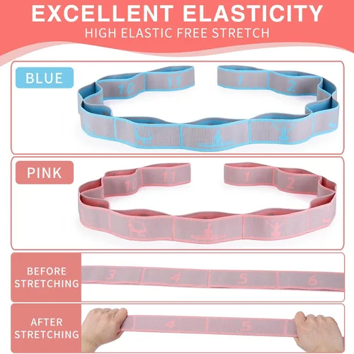 Miniatura 5 de Correa elástica de estiramiento para yoga con bucles, correas de estiramiento CEILIWEN para terapia física, banda elástica de estiramiento de 11