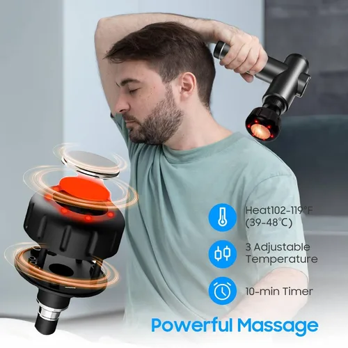 Miniatura 2 de Pistola de masaje – Masajeador muscular de tejido profundo para alivio del dolor y recuperación, pistola de masaje con calor, 9 cabezales de masaje