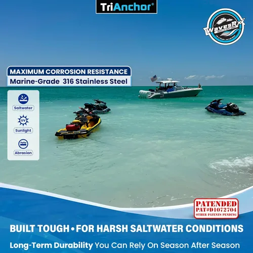 Miniatura 5 de WAVESRX TriAnchor - Stainless Steel Folding PWC & Boat Anchor Sets Instantly for Effortless Boat & Jet Ski Anchoring Compact Patent-Pending
