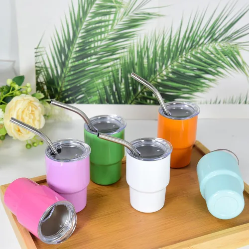 Miniatura 2 de AGH Mini vaso de shot de 3 onzas con popote y tapa, de acero inoxidable de colores, vasos de sublimación de doble pared con aislamiento al vacío, 6