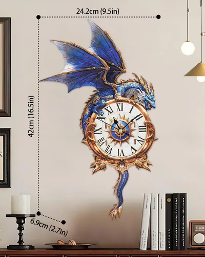 Miniatura 2 de Rompecabezas de madera 3D para adultos, kit de modelo de reloj de dragón azul con péndulo, rompecabezas 3D para adultos, kit de reloj de pared DIY