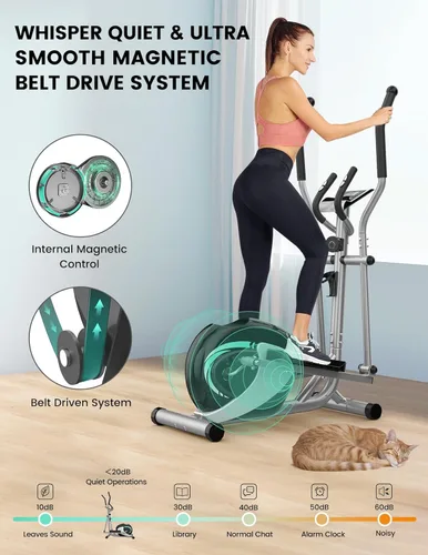 Miniatura 3 de THERUN - Máquina elíptica para el hogar, máquina de ejercicio elíptica hipersilenciosa, entrenador elíptico compacto con 8 niveles de resistencia