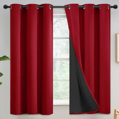Miniatura 65 de Yakamok Cortinas negras, cortinas de ventana con aislamiento térmico y eficiencia energética para dormitorio, cortinas opacas completas y cortinas