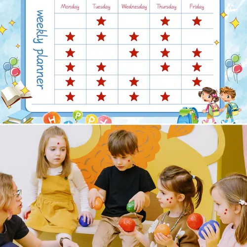 Miniatura 6 de Calcomanías de estrella roja de 0.3 pulgadas de diámetro, 4320 piezas, 40 hojas, calcomanías de recompensa para niños, ideales para gráficos de Rojo