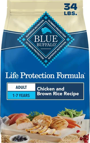 Blue Buffalo Life Protection Formula - Alimento para perros pollo natural y arroz integral, alimento seco para perros adultos, bolsa de 34 libras