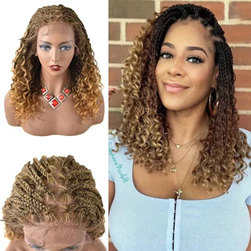 Miniatura 11 de Pelucas trenzadas para mujeres negras, 14 pulgadas, encaje HD suave de 4 3/4 x 12 1/2 pulgadas, peluca trenzada frontal sin nudos, pelucas cortas