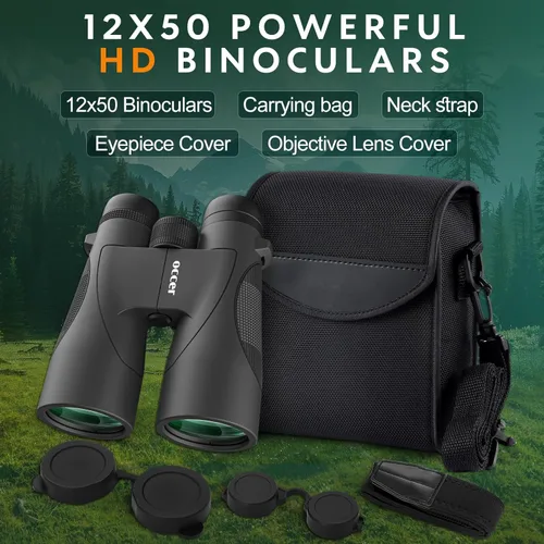 Miniatura 7 de OccER 12x50 Binoculares para Adultos de Alta Potencia - Binoculares HD para Observación de Aves para Caza con Visión Clara - Binoculares de Enfoque