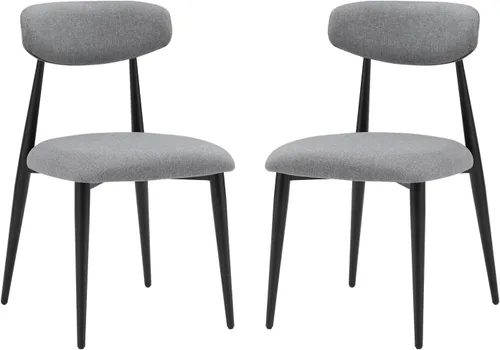 Miniatura 4 de JUSTONE Juego de 2 sillas de comedor grises, tapizadas con patas de metal negro, estilo moderno de mediados de siglo para comedor y cocina