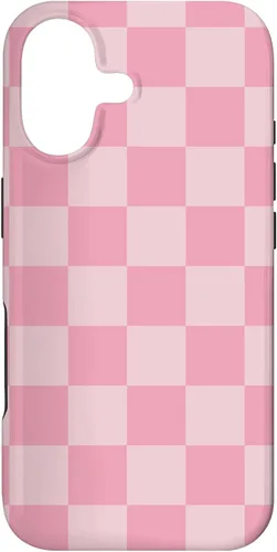 Funda con patrón de tablero de ajedrez rosa pastel claro para iPhone 17