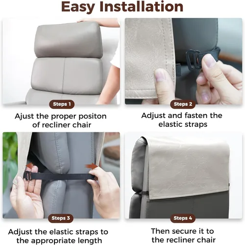 Miniatura 3 de Funda para reposacabezas para silla reclinable, protector para reposacabezas de piel sintética con correas elásticas, fundas para reposacabezas