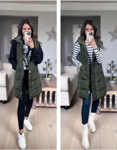 Miniatura 7 de Fiona Jolin Chaleco largo acolchado con capucha para mujer, abrigos de invierno acolchados sin mangas, chaquetas hinchadas