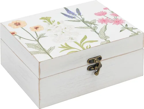 Pequeña caja decorativa con tapa con bisagras, caja de almacenamiento de recuerdos hecha a mano de madera, caja de joyería con estampado floral,