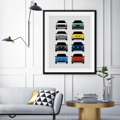 Miniatura 3 de Custom Car Posters Póster hecho a mano compatible con Volkswagen Golf GTI Generations e impresión de VW GTI (modelos de coche: MK1 a MK8)