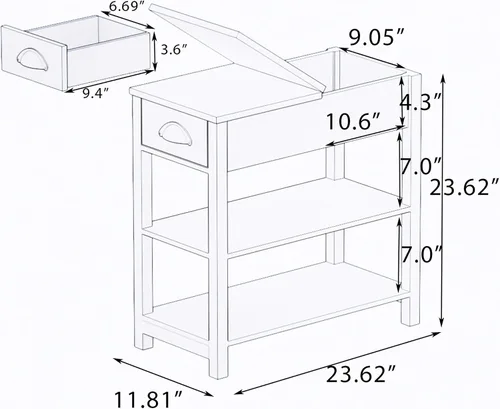 Miniatura 3 de Mesa auxiliar estrecha con tapa abatible, mesa auxiliar delgada con cajón, mesas auxiliares con almacenamiento para espacios pequeños, sala