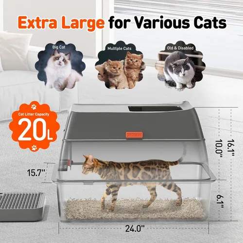 Miniatura 2 de Caja de arena para gatos de acero inoxidable 3 en 1 con tapa extraíble, caja de metal de alta cara extra grande cerrada para gatitos grandes