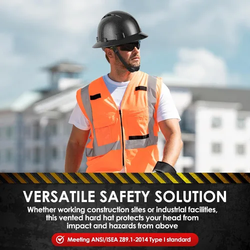 Miniatura 7 de Zeluga Casco duro de ala completa HDPE, casco de seguridad de construcción con orificios ventilados, suspensión de trinquete ajustable de 6 puntos