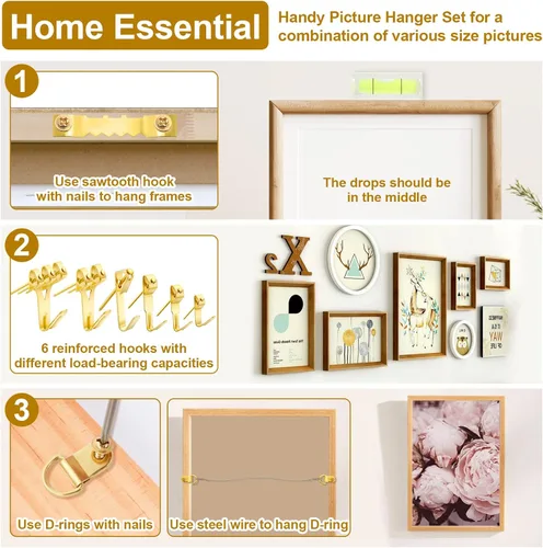 Miniatura 8 de MAPVOLUT Kit de 372 piezas para colgar fotos, decoraciones de Navidad para interiores y exteriores, kit de herrajes para colgar marcos de fotos