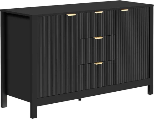 Miniatura 27 de Virubi Armario de buffet acanalado de 63 pulgadas con almacenamiento, puertas y estantes ajustables, mesa consola curva de madera con Azul marino