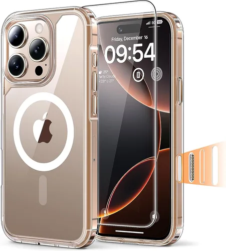 Miniatura 19 de TAURI Funda magnética 2 en 1 transparente para iPhone 14 Pro, compatible con Magsafe [no amarillenta] con protector de pantalla, protección de grado