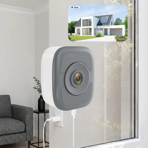 Cámara de ventana 3K de 5 MP, cámara interior sin suscripción para seguridad al aire libre a través de vidrio, tarjeta SD de 32 GB incluida,