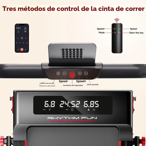 Miniatura 7 de RHYTHM FUN Cinta de correr con inclinación, almohadilla para caminar con barra de mango, almohadilla para caminar de 300 libras con aplicación