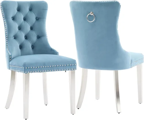Miniatura 52 de Juego de 2 Sillas de Comedor Modernas de Mediados de Siglo, Tapizadas en Terciopelo Beige con Respaldo Acolchado, Sillas de Cocina y Comedor, Patas