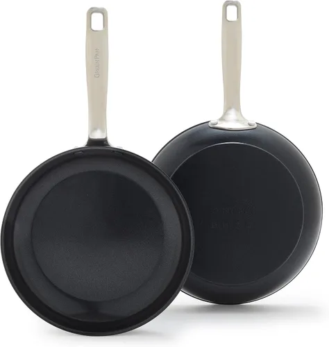 GreenPan Chatham Prime Midnight - Juego de sartenes de freír de 8" y 10", cerámico anodizado duro antiadherente, sin PFAS, apto para lavavajillas,
