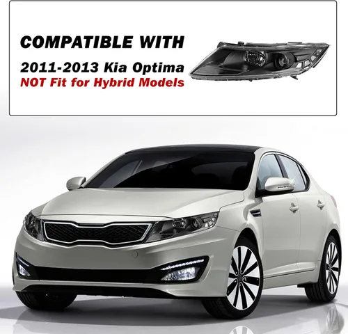 Miniatura 5 de SOCKIR Conjunto de faros halógenos de repuesto para Kia Optima 2011 2012 2013, carcasa negra, reflector transparente para lado del conductor