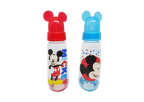 Miniatura 2 de Disney Cudlie Mickey Mouse - Paquete de 2 botellas de 9 onzas con tapa moldeada de personaje extraíble en estampado de estrellas de Mickey en rojo