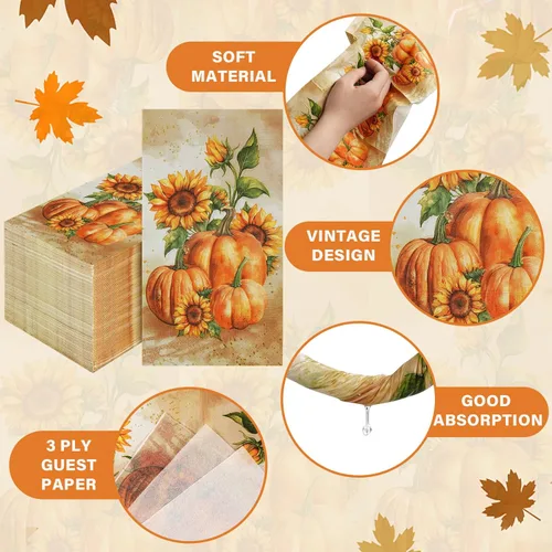 Miniatura 6 de Homlouue 100 servilletas de papel desechables de Acción de Gracias, de 3 capas, para Acción de Gracias, cosecha, fiesta de otoño, toallas de papel
