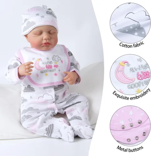 Miniatura 4 de Reborn Baby Dolls Ropa Trajes de 22 pulgadas Accesorios de ropa de niña Juego de 5 piezas para muñecas recién nacidas de 20-23 pulgadas
