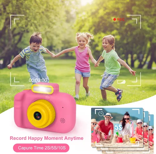 Miniatura 4 de Cámara para niños, cámara digital rosa para selfie, juguetes de cumpleaños para niñas de 3 a 9 años, grabadora de video digital HD portátil