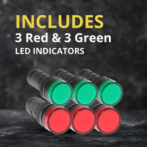 Miniatura 2 de Luces indicadoras LED industriales de 20 mA de 0.630 in x 2.5 pulgadas, ahorro de energía, 3 bombillas verdes y 3 rojas para equipos industriales