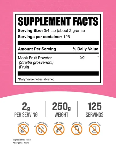 Miniatura 3 de BulkSupplements.com Polvo de fruta del monje - Edulcorante de fruta de monje, sustituto del azúcar para hornear - Puro y sin gluten, 2g por porción