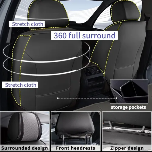 Miniatura 3 de DISUTOGO Juego completo de fundas de asiento de automóvil para Kia Seltos 2021-2024, de piel sintética, transpirable, impermeable, fundas de asiento