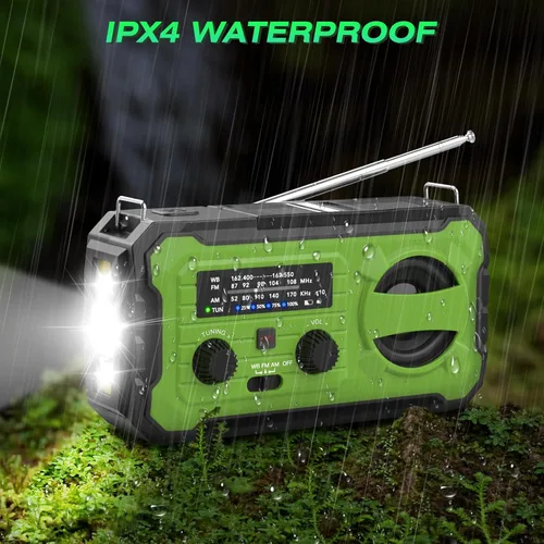 Miniatura 8 de NITIGO Radio meteorológica de emergencia de 37000 mWh, radio solar con manivela Hank con carga USB con NOAA/AM/FM, linterna, luz de lectura, alarma