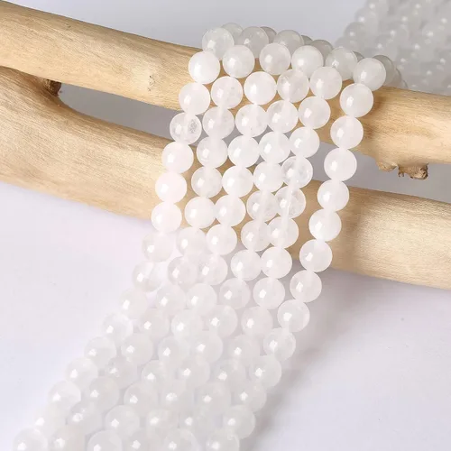 Miniatura 3 de Hixhro 120 cuentas redondas de piedra natural de jade blanco de 0.315 in para la fabricación de joyas