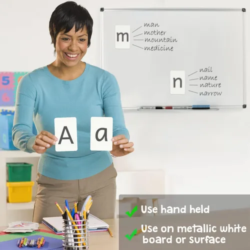 Miniatura 2 de Attractivia Tarjetas Magnéticas de Letras Grandes del Alfabeto ABC - 52 Letras Resistentes Grandes en Mayúscula y Minúscula, Negro - para Maestros