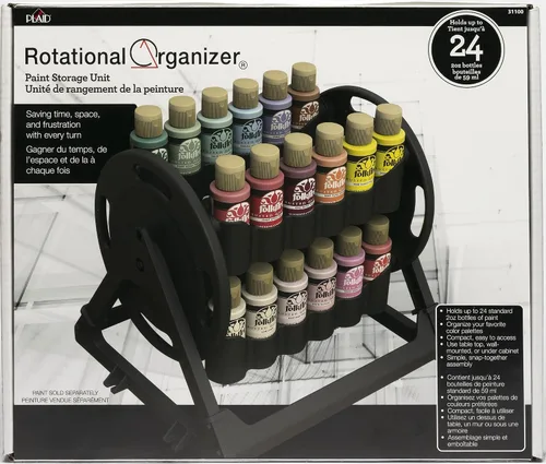 Miniatura 4 de Organizador rotacional Plaid para almacenamiento de pintura acrílica, contenedor de almacenamiento de pintura que guarda 24 botellas estándar de 2