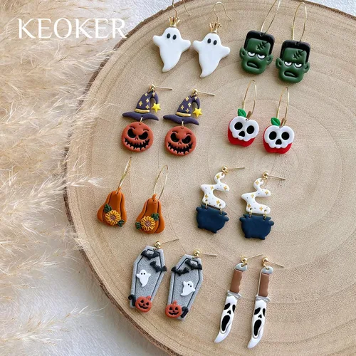 Miniatura 2 de KEOKER Cortadores de arcilla polimérica para Halloween, cortadores de arcilla para la fabricación de aretes de Halloween, 10 formas de Halloween