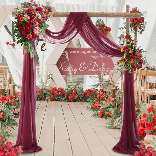 gogoparti Tela drapeada para arco de boda, cortinas de arco burdeos, cortina de telón de fondo transparente para ceremonias, fiestas, cabinas de