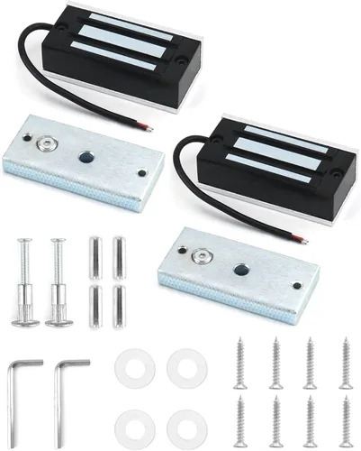 QWORK Cerrajo eléctrico magnético, paquete de 2, 60 kg 130 lb de fuerza de retención, cerrojo eléctrico magnético para sistema de control de acceso