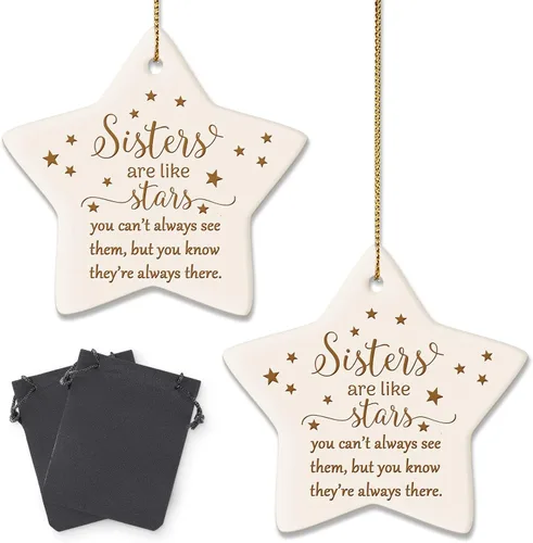 Adorno colgante de cerámica con forma de estrella de Navidad, letrero colgante de hermanas son como estrellas, primos por sangre, árbol de Navidad