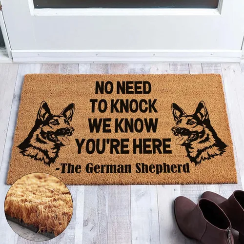 Miniatura 4 de Felpudo divertido de coco – Pastor alemán «No Need to Knock» Welcome Mat – 23.6 x 15.9 pulgadas Pastor alemán No Knock Sabemos que estás aquí