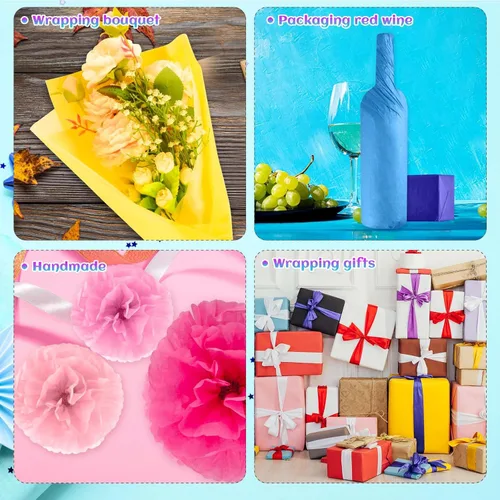 Miniatura 2 de PLULON 60 hojas de papel de seda de colores a granel 8 colores mixtos hojas de papel de seda para envolver papel de crepé papel de seda para arte