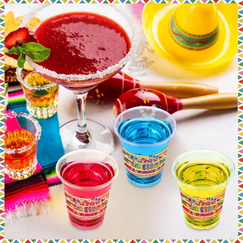 Miniatura 3 de Sumind 100 tazas mexicanas de plástico de 12 onzas para decoración de fiesta del Cinco de Mayo, tazas desechables transparentes para fiestas, tacos