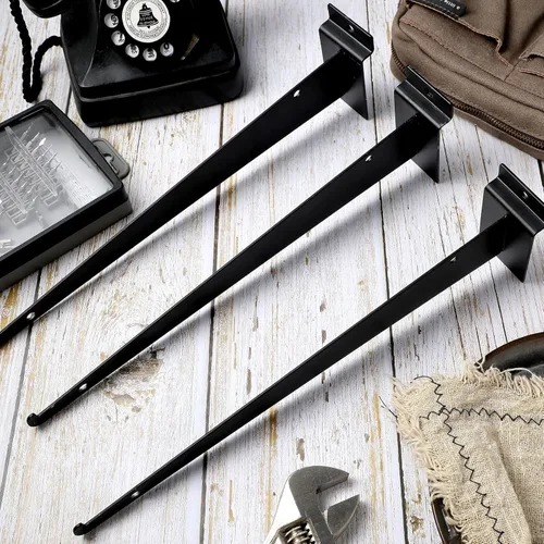 Miniatura 7 de Oudain Soporte de estante de listones de 12" con labio, soportes de pared de listones resistentes, accesorios de pared de listones flotantes en Negro
