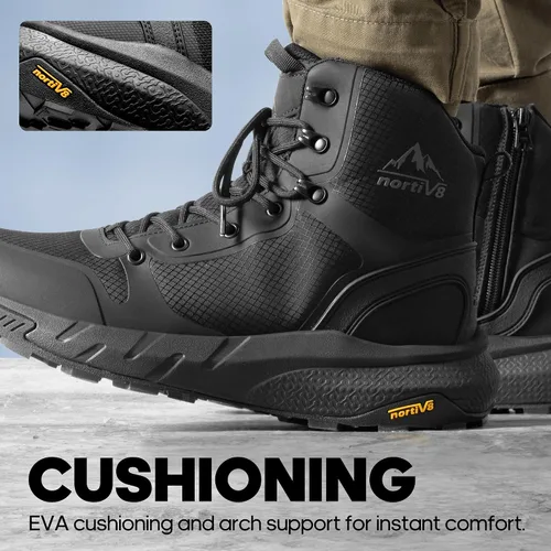 Miniatura 4 de NORTIV 8 Botas tácticas militares para hombre, ligeras y cómodas, con cremallera lateral para todo el día, botas de trabajo, para motocicleta, botas