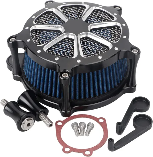 Filtro de entrada azul con filtro de aire de corte en contraste compatible con Harley Dyna 1993-2016, Softail 1993-2015, Touring 1993-2007