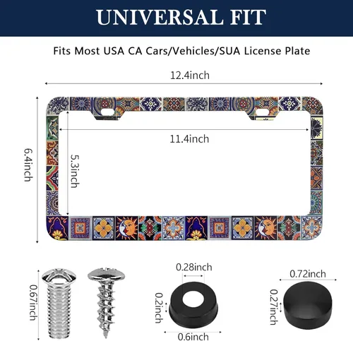 Miniatura 3 de LIN KANG Marcos de Matrícula con Azulejos Mexicanos - Paquete de 2 Marcos de Placa de Matrícula Estilo Mandala Boho para Mujeres y Hombres
